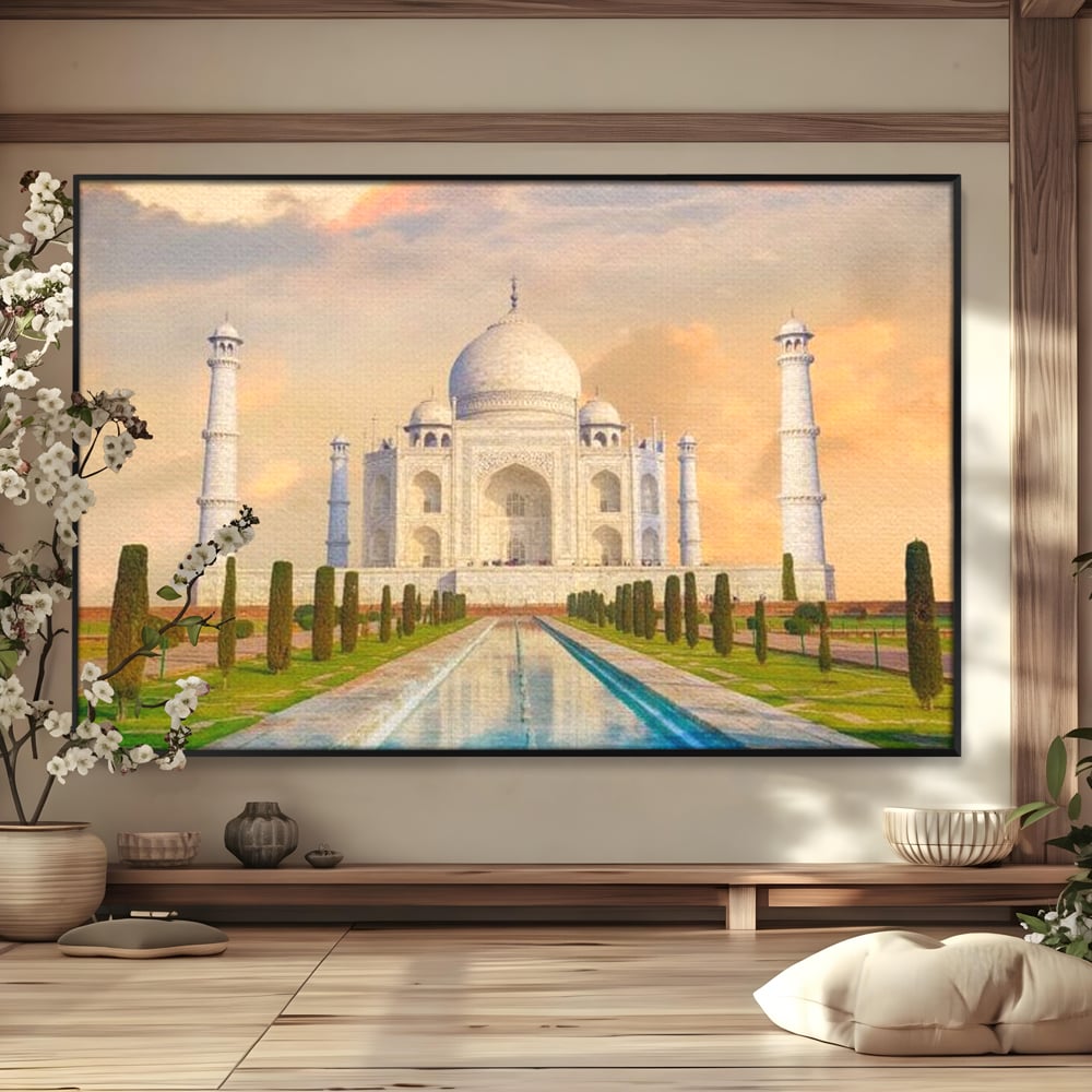 Tablou canvas cu tablou canvas cu taj mahal, in rama de aluminiu negru